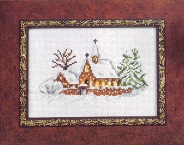 Схема вышивания крестом - Церковь в снегу