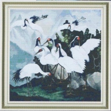 Схема вышивания крестом - Белые журавлики