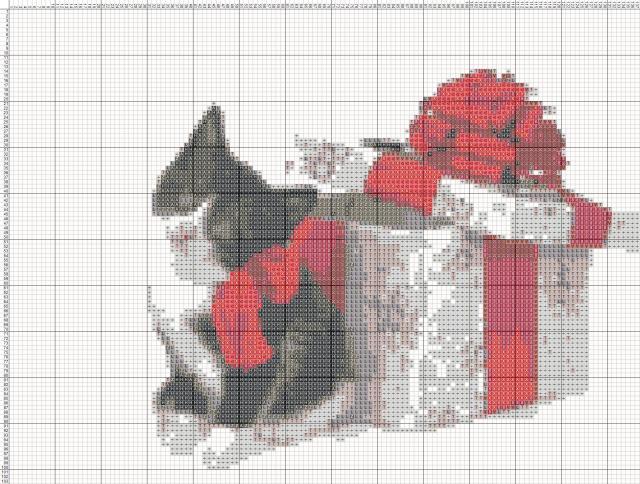 Схема вышивания крестом - Новогодний котёнок