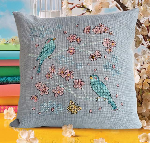 Схема вышивания крестом - подушка "Птицы и цветы"