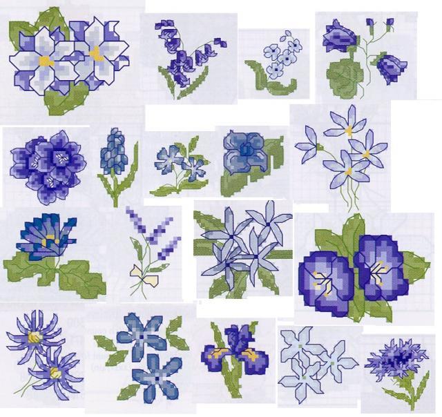 Схема вышивания крестом - Маленькие голубые цветы