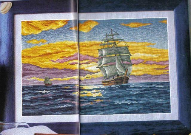 Морская тема в вышивке: маяки, море, корабли...